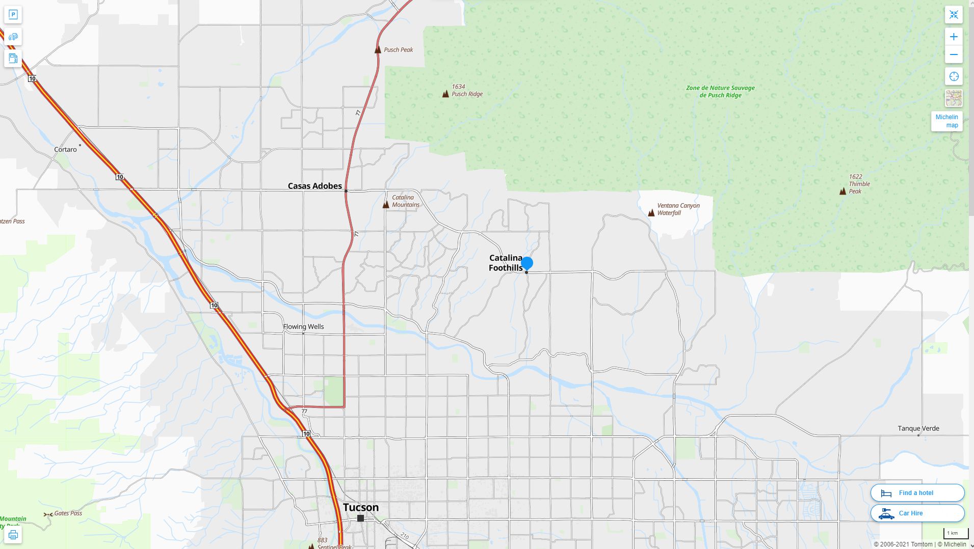 Catalina Foothills Arizona Highway and Road Map